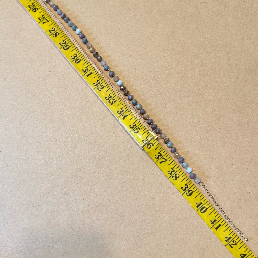 Faceted Glass Bead Necklace Neutral Tones Hand Knotted View 5